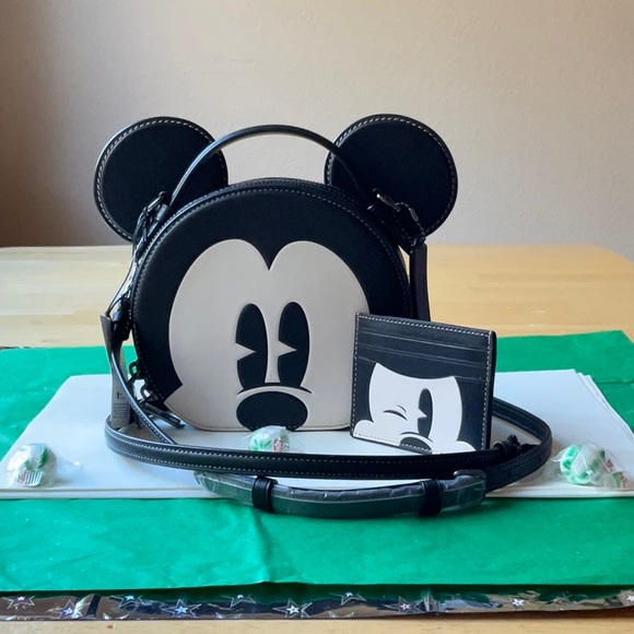 🐭 DISNEY X COACH MICKEY MOUSE EAR BAG & CARD CASE 🐭 NWT 🐭 - Picture 2 of 16